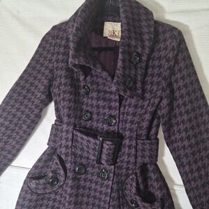 Y2K BKE Buckle Small Trench Peacoat Jacket Wool Blend Houndstooth Vtg